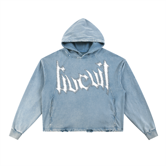 “GOD HATE ME” Blue Frayed Hem Hoodie