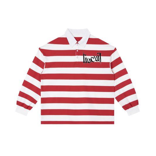 “GOD HATE ME” Waldo Red Color Block Stripe Polo Shirt