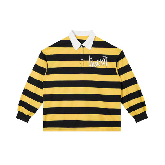 “GOD HATE ME” Bumblebee Color Block Stripe Polo Shirt