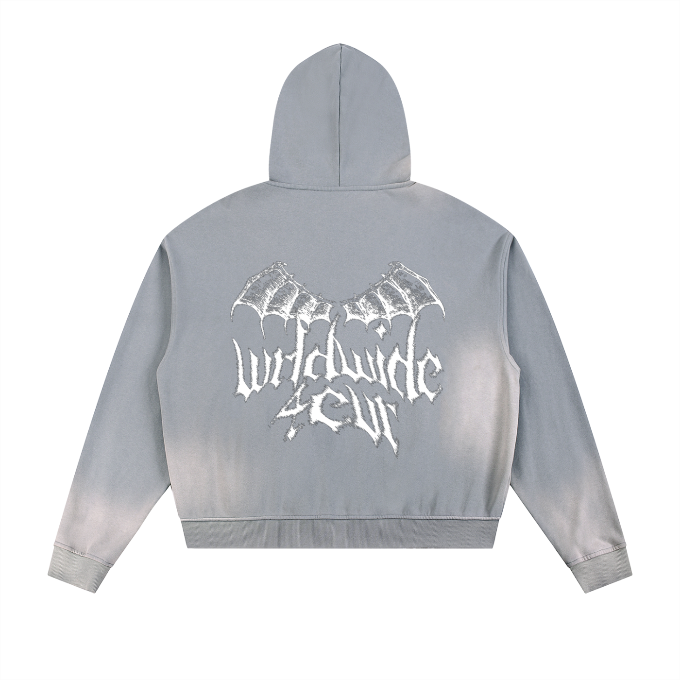 Midnight Luvrs “Grey” Sun Fade Frayed Raw Edge Zip Hoodie
